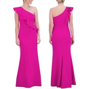 Jessica Howard Ruffled Elegant Pink One-Shoulder Dress